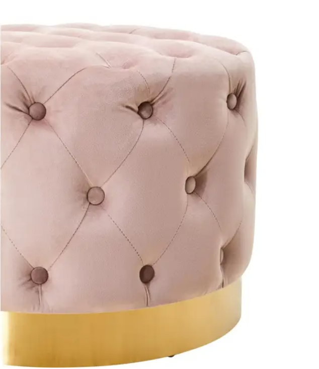 Loretta Dusky Pink Velvet Stool with Matte Gold Finish - Image 3