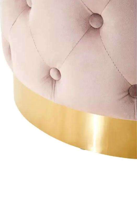 Loretta Dusky Pink Velvet Stool with Matte Gold Finish - Image 6